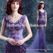 2 Layers Purple Transparent Sexy Mermaid Evening Dress Tight Prom Dress